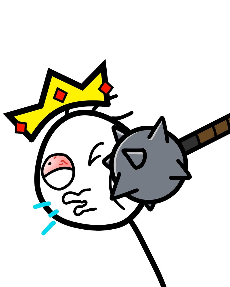 The Painful Historian — a crowned stickman taking a spiked mace to the face